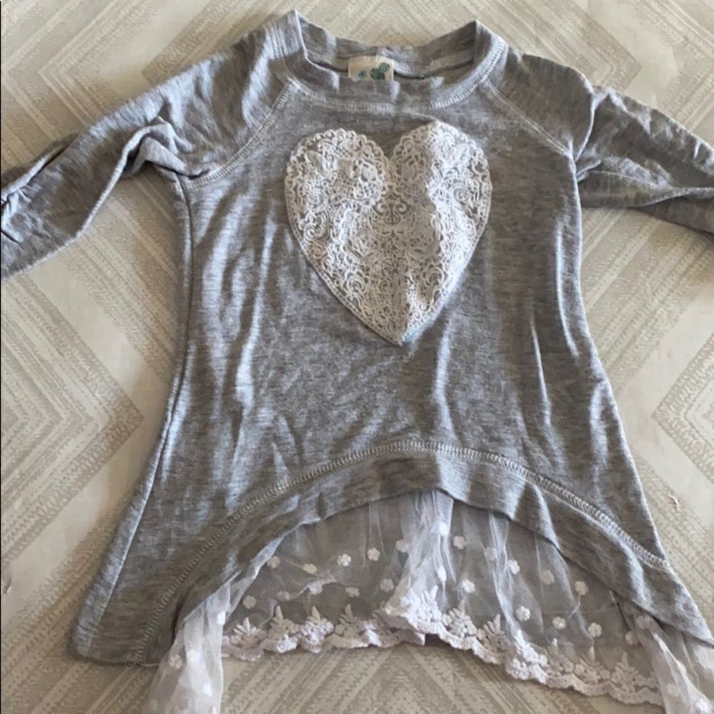 Lily Bleu Grey Lace Heart & Bottom Long Sleeve Top